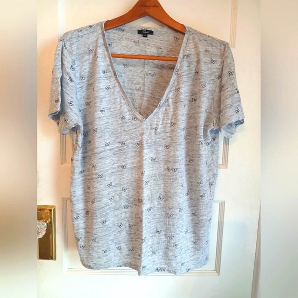 Rails Cara Butterfly Linen Blend Grey V-Neck Tee … - image 3